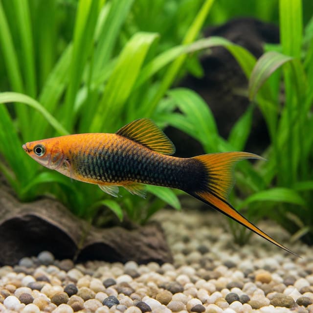 Vienna Broccoli Swordtail – rare green and orange swordtail variety