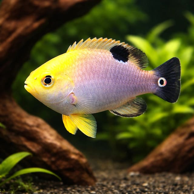 Talbots demoiselle Chrysiptera talboti marine damsel fish in a saltwater aquarium
