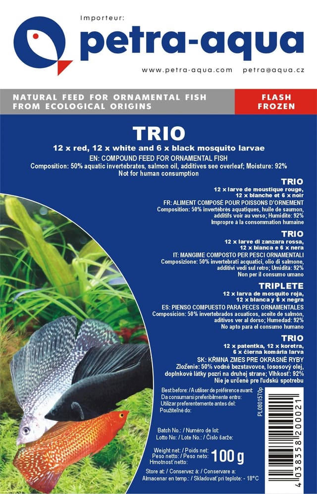 Terzet Red-White-Black frozen blister fish food 6 x 100g pack