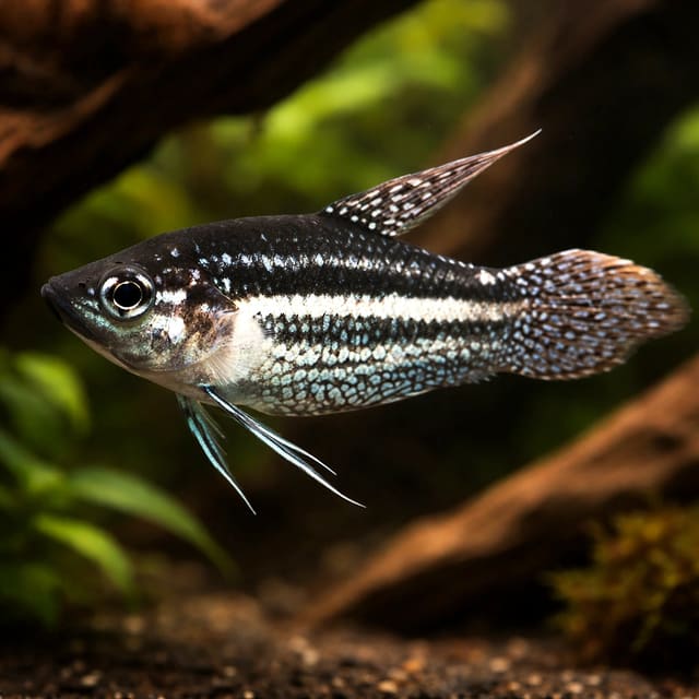 Three-Striped Croaking Gourami (Trichopsis schalleri) in a planted aquarium