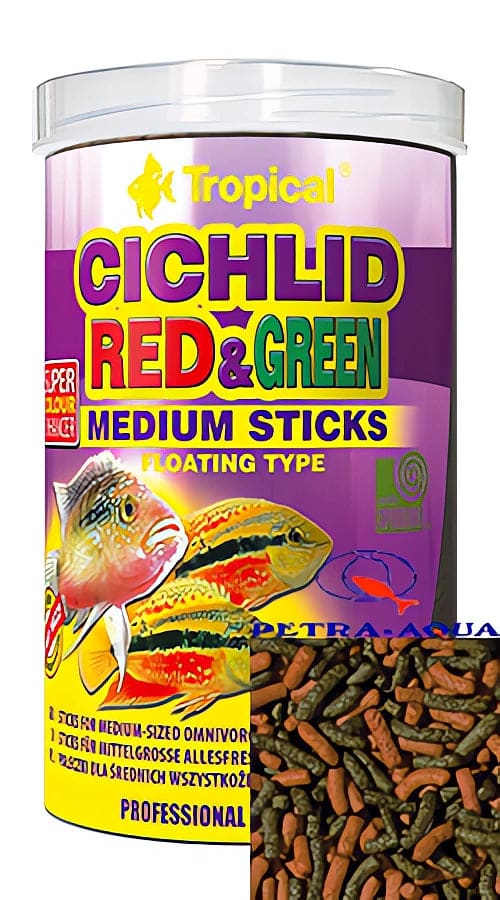 Tropical Cichlid Red and Green Medium Sticks floating cichlid food