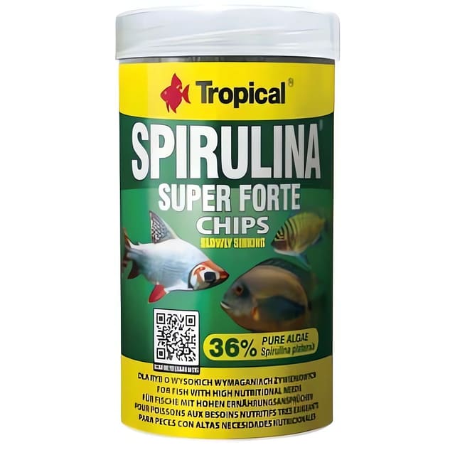 Tropical Super Spirulina Forte Chips 1000ml jar with 36% spirulina label