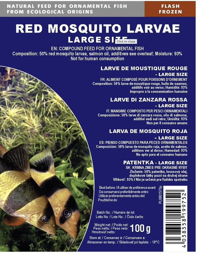 Red Mosquito Larvae natural frozen fish food 6 x 100g pack
