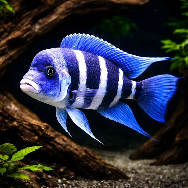 Frontosa Cichlid (Cyphotilapia frontosa) in a planted aquarium