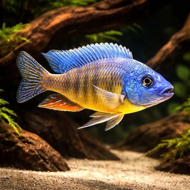 Representative digital illustration of an adult male Taiwan Reef Cichlid