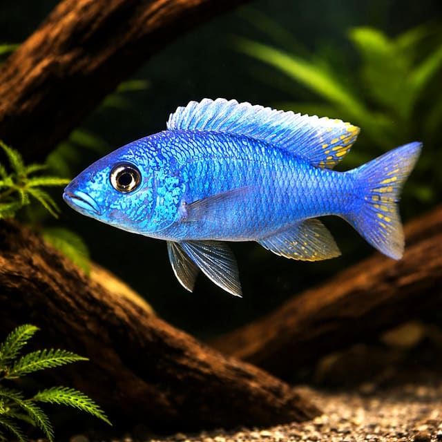Representative adult male Electric Blue Hap (Sciaenochromis fryeri); juvenile and female colour differs