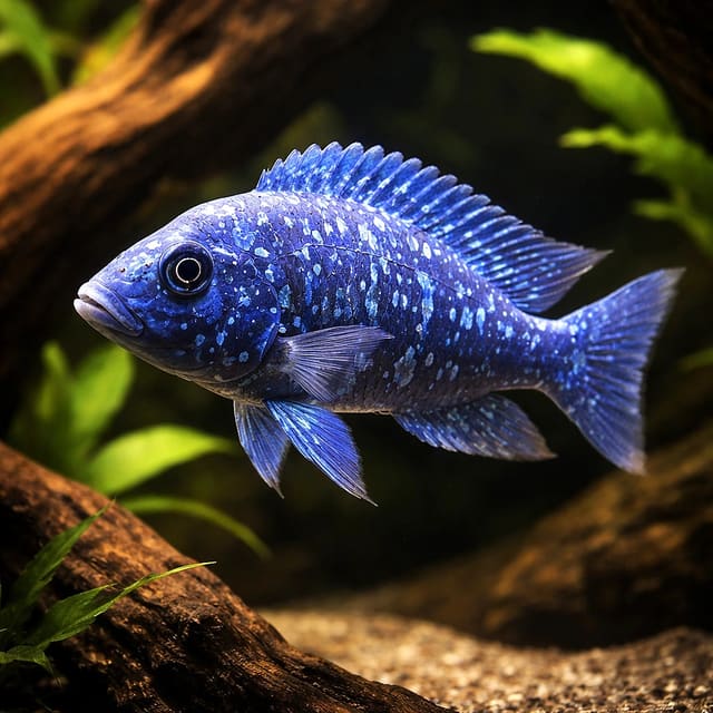 mature male-form Star Sapphire Hap representative; not the exact unsexed fish supplied