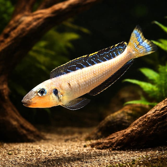 Utinta Black-Chinned Xenotilapia male over fine sand — representative image