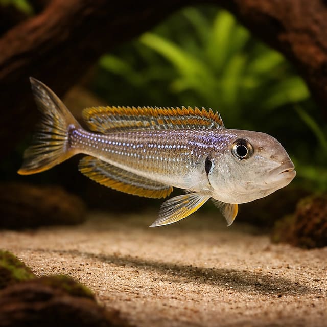 Illustrative Xenotilapia ochrogenys Karilani sand cichlid; supplied fish vary in sex, colour and markings