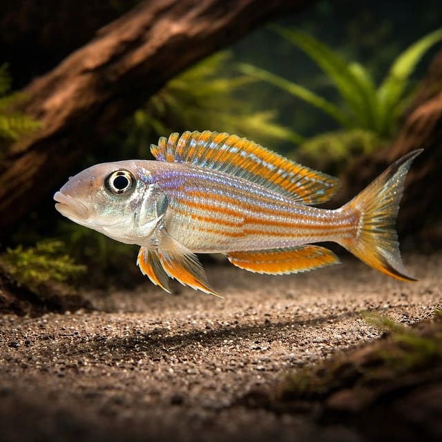 Xenotilapia ochrogenys kigoma in a planted aquarium