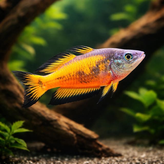 Parkinson's Rainbowfish (Melanotaenia parkinsoni) mature male in a planted aquarium