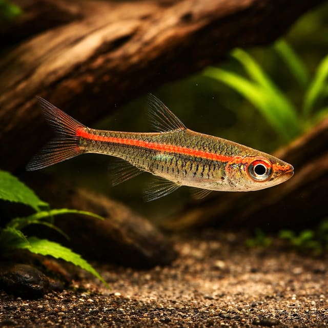 Representative digital illustration of Redline Rasbora (Trigonopoma pauciperforatum)