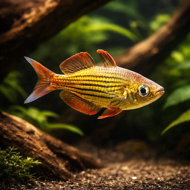 Dwarf Australian Rainbow (Melanotaenia maccullochi) in a planted aquarium