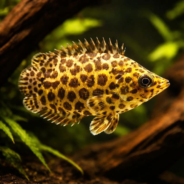 Spotted climbing perch (Ctenopoma acutirostre) in a planted aquarium