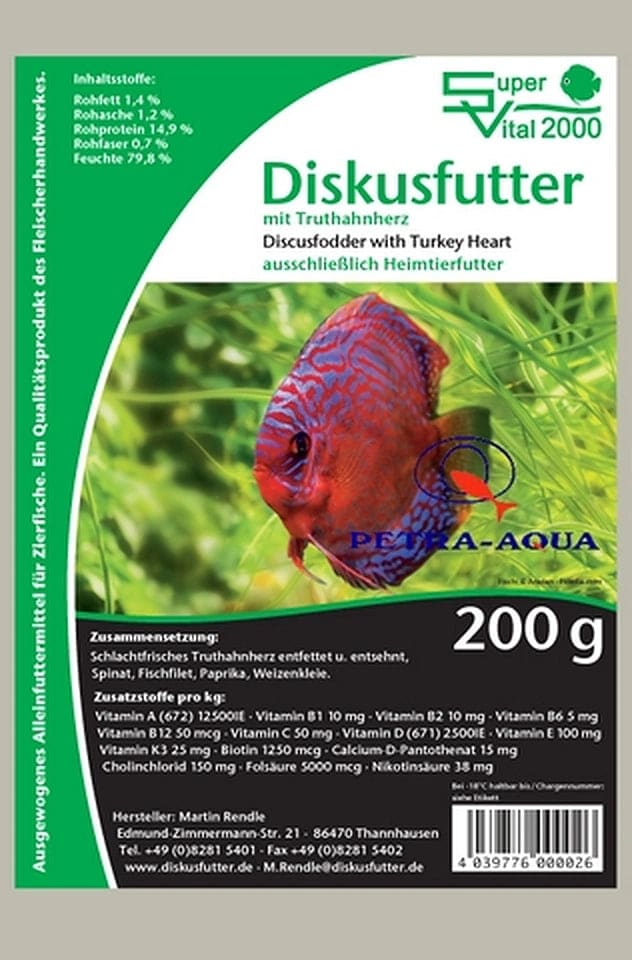 Super Vital Premium Discus Food with Turkey Heart 200g frozen fish food pack