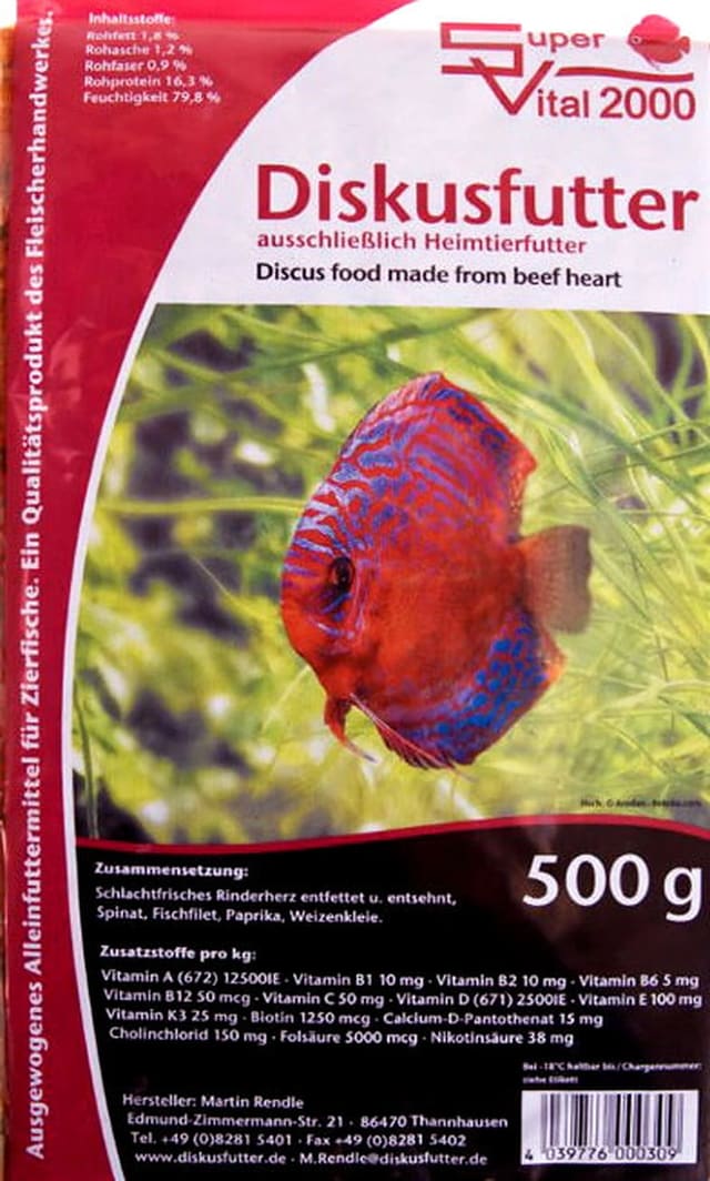 Super Vital 2000 frozen beef-heart discus food 500g slab