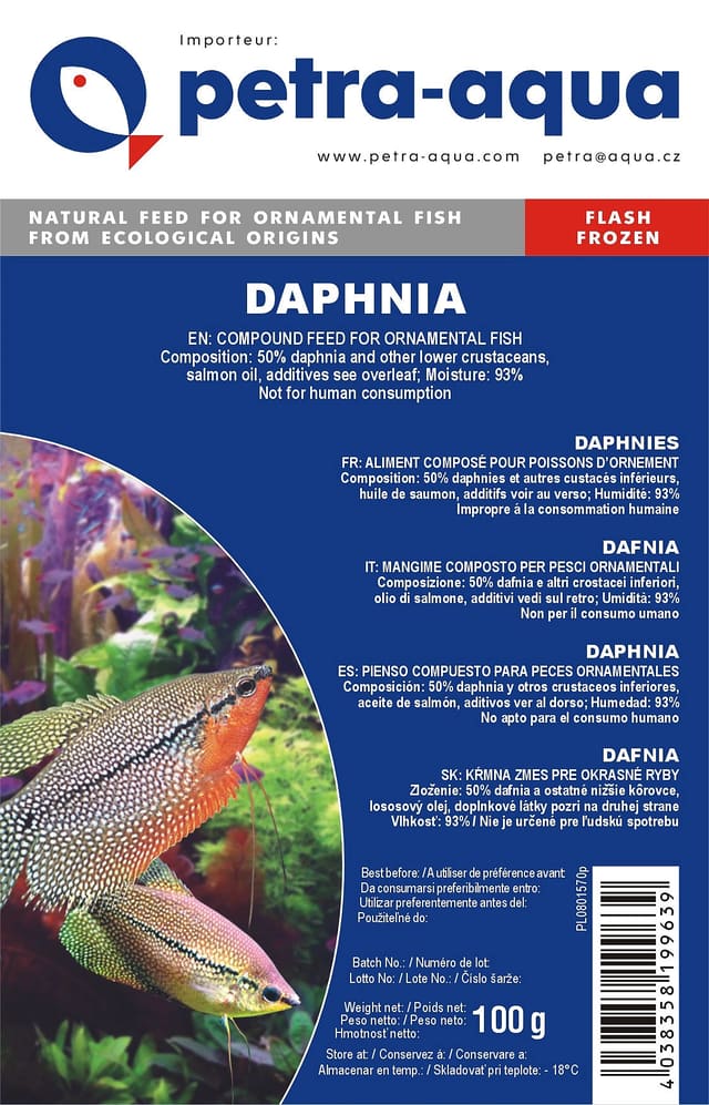 Petra-Aqua Frozen Daphnia fish food, six 100g blister packs