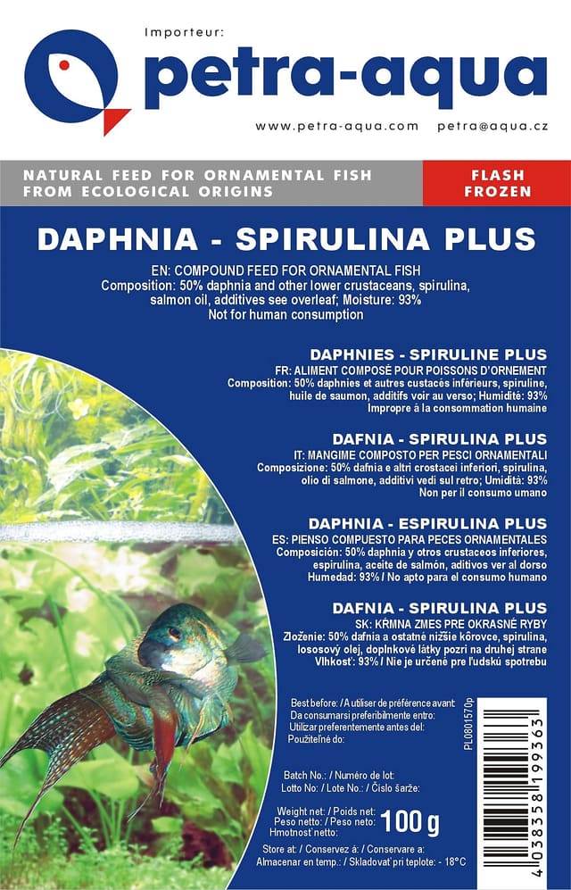 Daphnia and Spirulina frozen fish food 6 x 100g blister