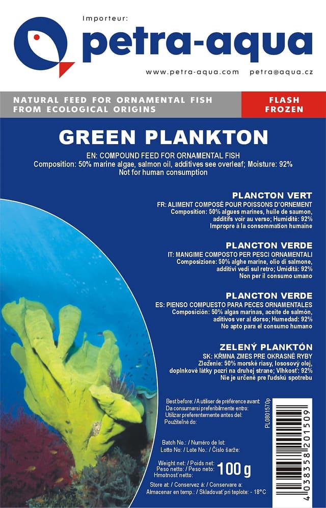 Green Plankton frozen fish food 6 x 100g blister