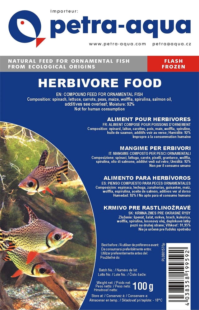 Petra-Aqua Frozen Herbivore Fish Food 6 x 100g blister pack
