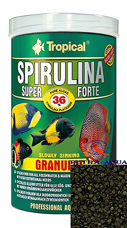 Tropical Super Spirulina Forte Granulat 36 percent spirulina fish food tub