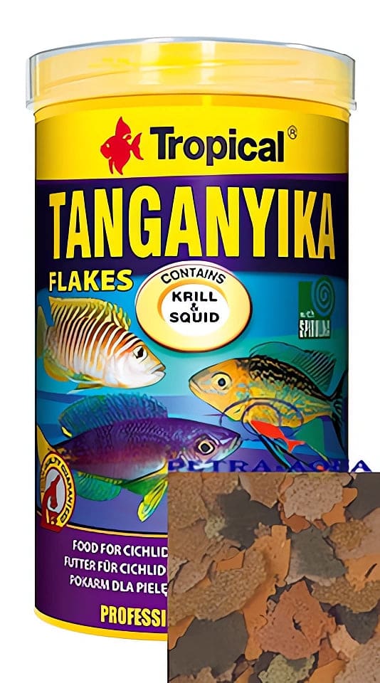 Tropical Tanganyika Flakes cichlid fish food tub