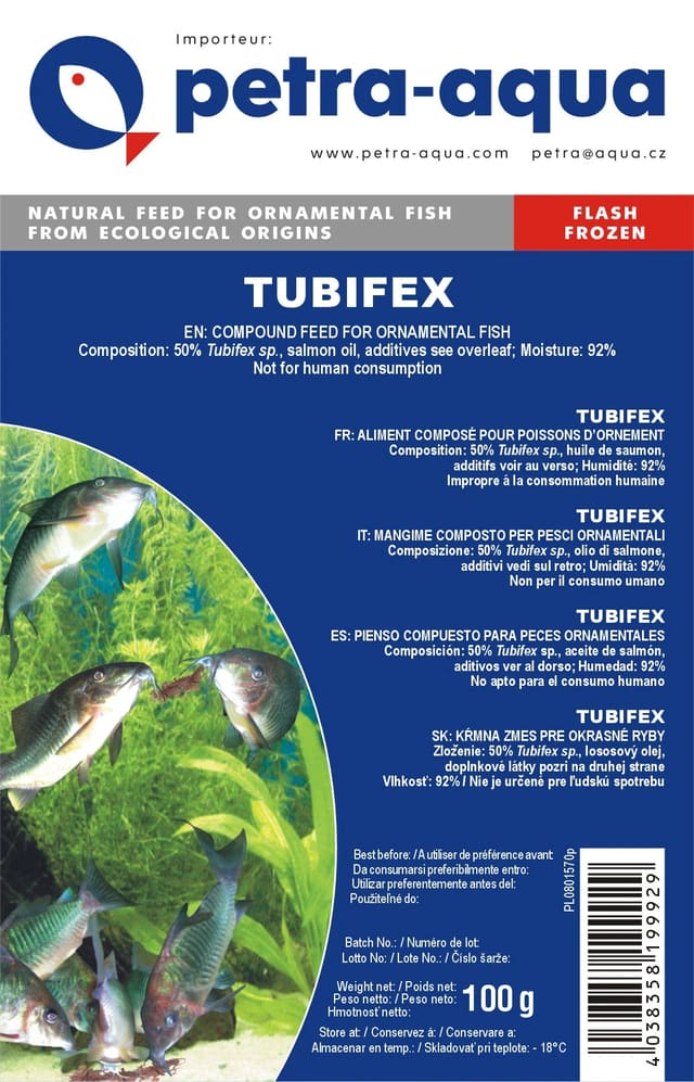 Petra Tubifex frozen blister fish food 6 x 100g pack