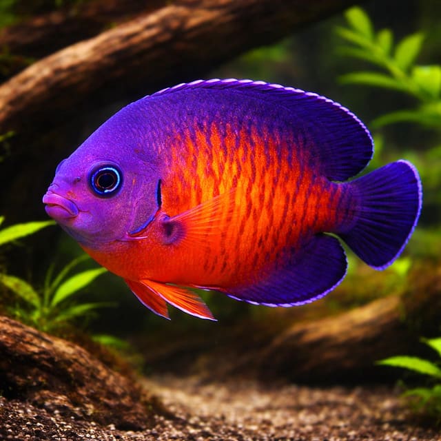 Twospined Angelfish Centropyge bispinosa medium marine fish with vivid blue, orange and yellow colouring