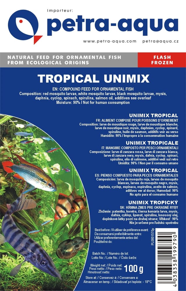 Unimix Tropical frozen blister fish food pack 6 x 100g for tropical aquarium fish