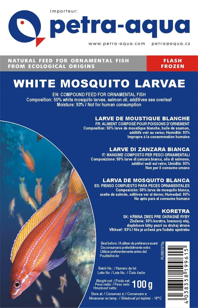 Petra White Mosquito Larvae frozen blister fish food 6 x 100g pack