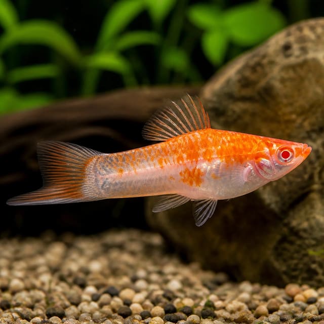 Albino Koi Swordtail Xiphophorus hellerii in a planted community aquarium