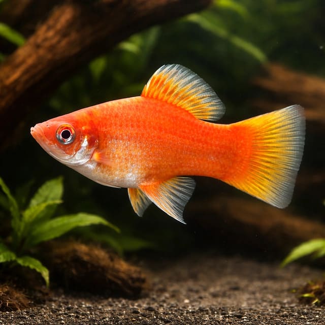 Wild Swordtail Yucatán pair – wild-type Xiphophorus hellerii with olive-green colouration