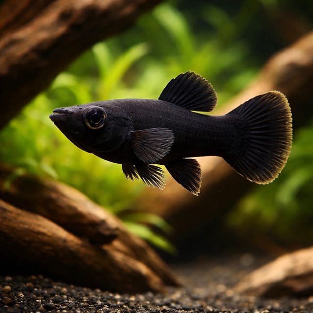 Black Molly (Poecilia sphenops black molly) natural aquarium image