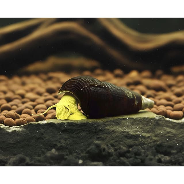 Yellow Rabbit Snail (Tylomelania sp. yellow) grazing in a planted freshwater aquarium