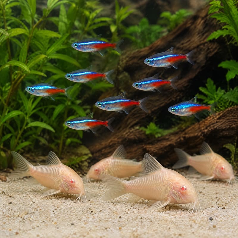 Neon Tetra & Corydoras Starter Pack · 16 fish · 80 L+ tank · with food · Free Delivery