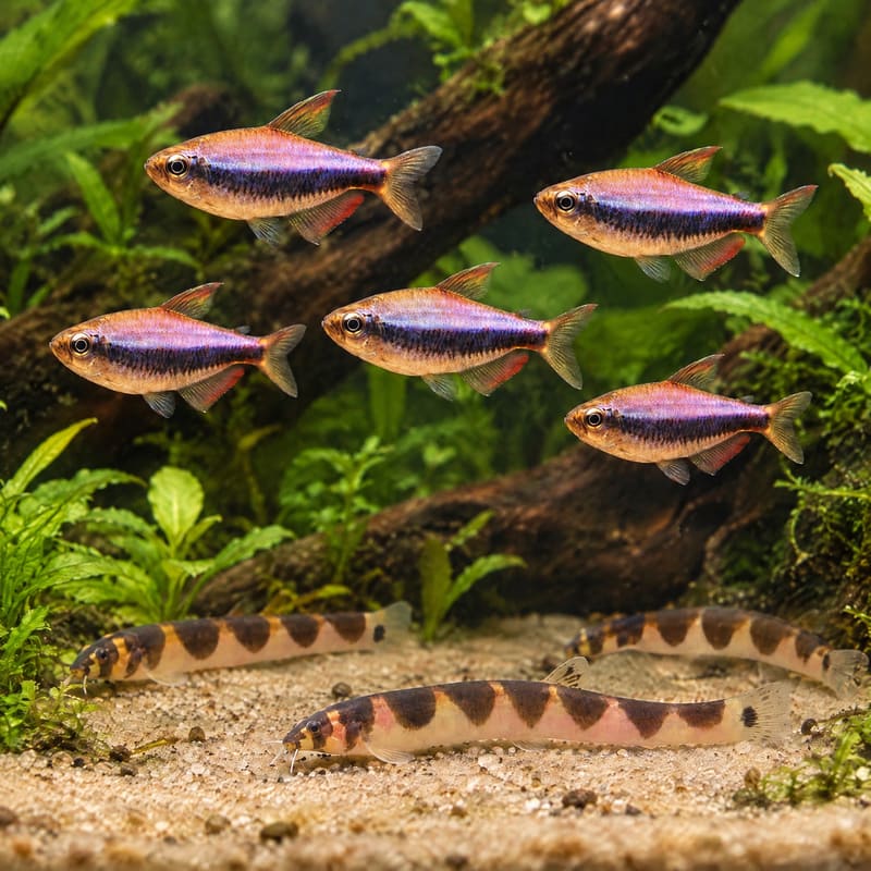 Royal Tetra & Kuhli Loach Starter Pack · 16 fish · 100 L+ tank · with food · Free Delivery