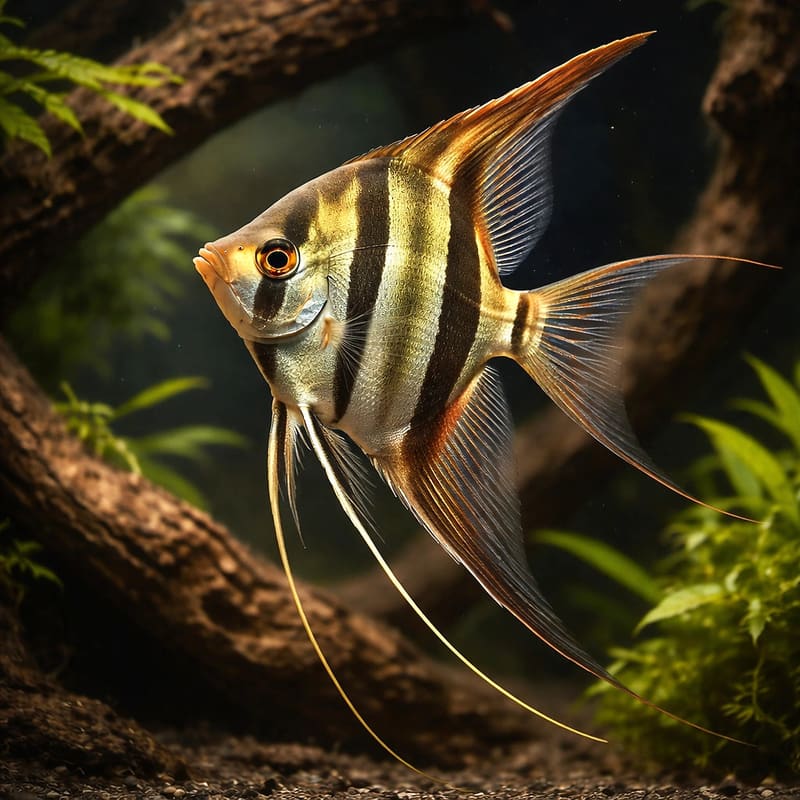 Orinoco F1 Altum Angelfish Pterophyllum altum in a tall planted aquarium