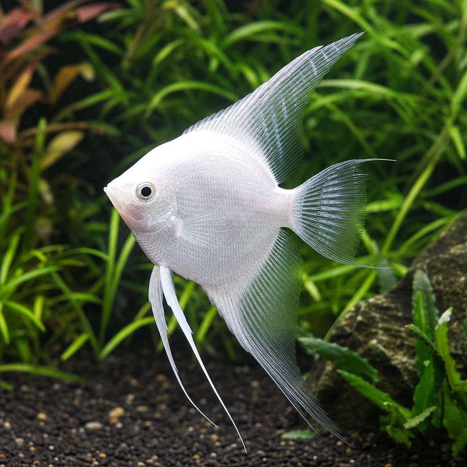 Platinum White Angelfish (Pterophyllum scalare)